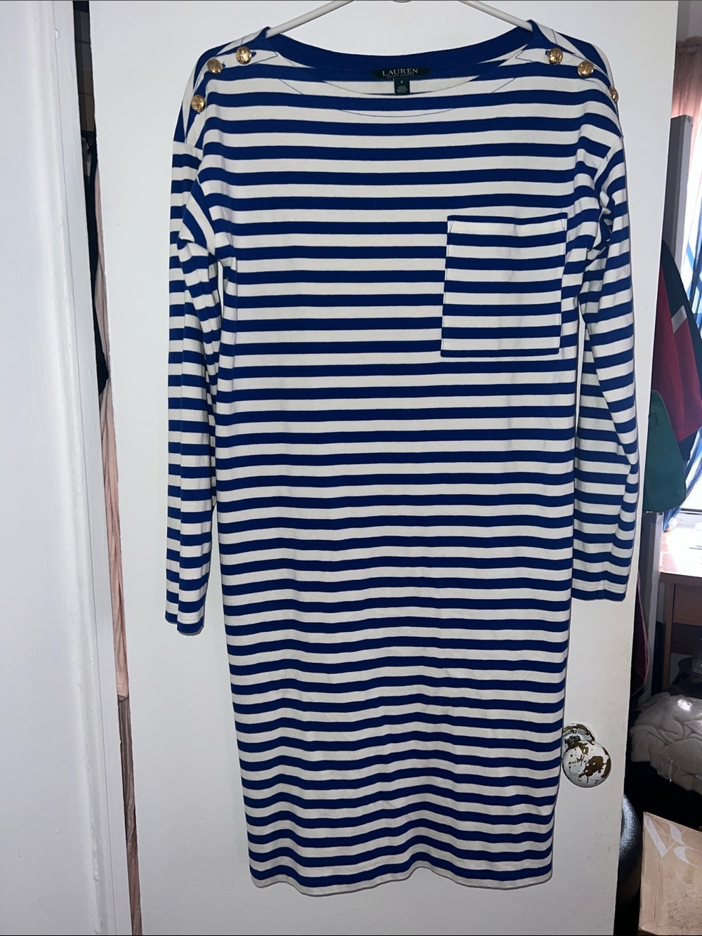 Lauren Ralph Lauren Navy & White Striped Long-Sleeve Boatneck Dress